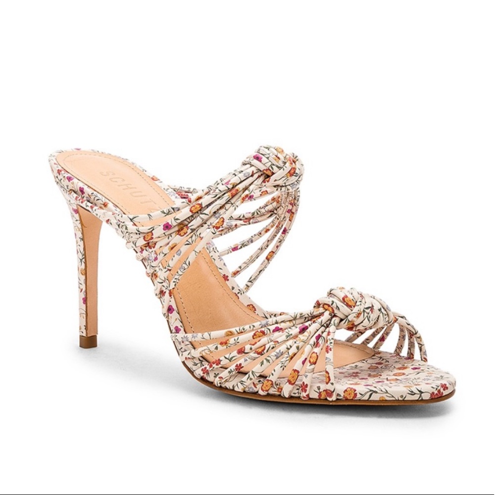 Schutz Chandra Floral Knot Heel Sandals 7